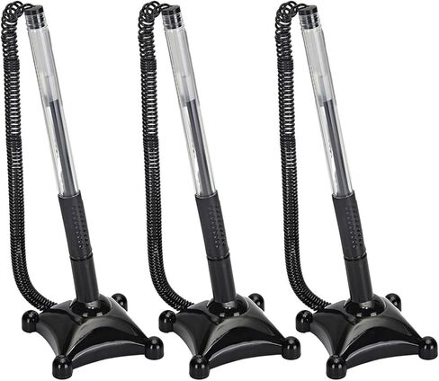 3pcs Black 0.5mm Counter Pens with Desk Stand Chain, Wear-resistant Business Sign Pens for Office, Bank, and Reception Signature Writing in Kuwait