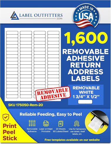 1,600 Label Outfitters 1.75" x .5" Printable White Matte Removable Adhesive Return Address Labels – 20 Sheets in Kuwait