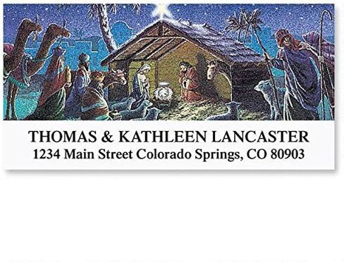Bordered Christmas Religious Personalized Return Address Labels – Set of 144, Large, Self-Adhesive, Flat-Sheet Labels, by Colorful Images in Kuwait
