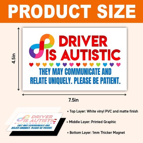 MAIANEY [7.5"x4.5"] Please be Patient Driver is Autistic Bumper Magnet Neurodiversity Infinity Sign Autism Magnetic Stickers for Car Autistic Driver Gifts Decorations Car Truck Automobile Vehicle in Kuwait