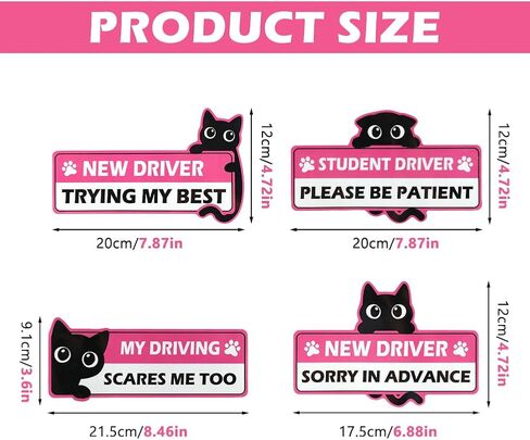 4 Pack Cute Cat Student Driver Magnet for Car, Reflective New Driver Warning Decals, Durable PVC Vehicle Accessories, Easy to Attach & Store for New & Student Drivers in Saudi Arabia