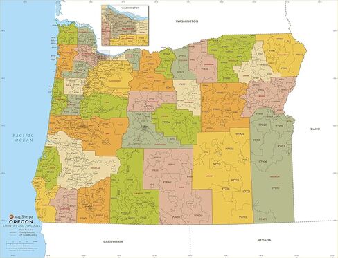 Oregon ZIP Code Map with Counties - Standard - 36" x 27.5" Laminated in Kuwait