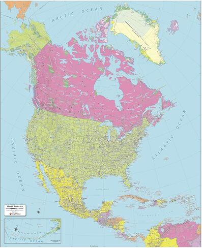 MapSherpa: North America Political Wall Map - Extra Large - 40 x 49 inch Poster - Front Lamination in Kuwait