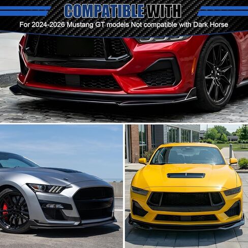 Front Bumper Lip Compatible with 2024 2025 2026 Ford Mustang GT EcoBoost W/O Performance Pack, Gloss Black ABS Air Splitter Chin Body Kit not for Dark Horse in Kuwait
