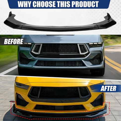 Front Bumper Lip Compatible with 2024 2025 2026 Ford Mustang GT EcoBoost W/O Performance Pack, Gloss Black ABS Air Splitter Chin Body Kit not for Dark Horse in Kuwait