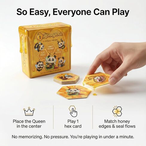 Honeylock Co-Op Strategy Board Game – Solo Friendly Hex Card Puzzle Game for 1–6 Players, Quick 10–15 Min Family Board Game for Teens & Adults, Tile-Matching Hive Puzzle, 55 Cards in Kuwait