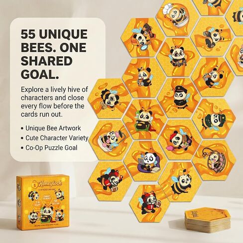 Honeylock Co-Op Strategy Board Game – Solo Friendly Hex Card Puzzle Game for 1–6 Players, Quick 10–15 Min Family Board Game for Teens & Adults, Tile-Matching Hive Puzzle, 55 Cards in Kuwait