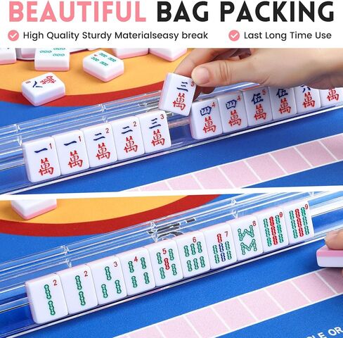 بلاط Suncle American Mahjong، 166 بلاطًا من الأكريليك الأبيض والوردي، مجموعة ألعاب Mahjong مع حقيبة سفر محمولة، باستثناء رفوف Mahjong in Kuwait