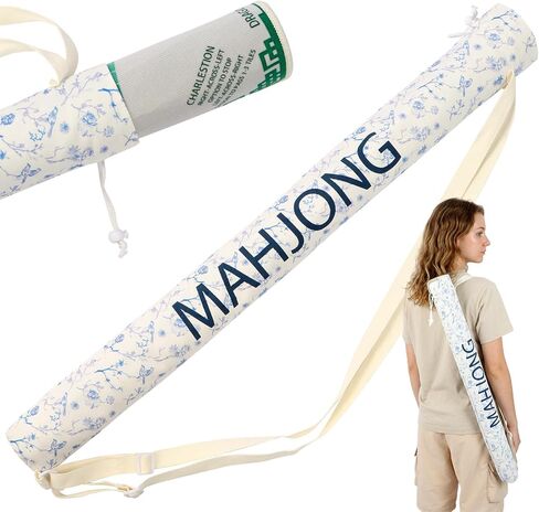 35.4 Inch Long Canvas Mahjong Mat Carrying Bag Double Strapped Drawstring Holder Durable Bag Only for Mahjong Lovers, Mat Not Included, Blue White Chinese Style, 1 Pc in Saudi Arabia