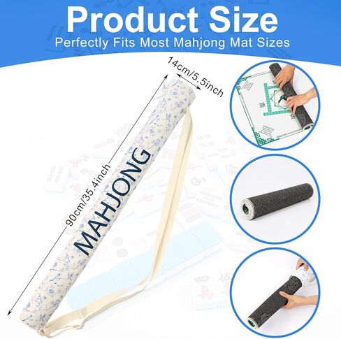 35.4 Inch Long Canvas Mahjong Mat Carrying Bag Double Strapped Drawstring Holder Durable Bag Only for Mahjong Lovers, Mat Not Included, Blue White Chinese Style, 1 Pc in Saudi Arabia