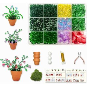 Green Glass Beaded Plant Kit, Bead Craft Kit to Make Beading Flower Leaf Plants Window Suncatcher DIY Desk Decor with Pots Tools and Video Tutorial for Adults & Teens Creative Gift for Mother’s Day in Saudi Arabia