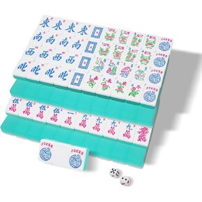 Mahjong Tile Set, American Mahjong Tile Set with 2 Dice, 166 Engraved Acrylic Tiles (1.2"), Turquoise Blue in Saudi Arabia