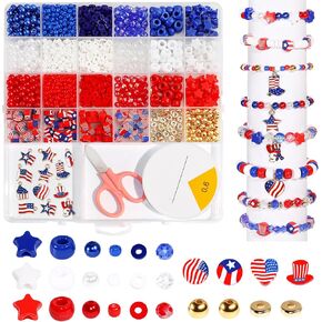 1900PCS Red White and Blue Beads,4th of July Beads Patriotic Star Shaped Bracelet Beads American Pony Beads Memorial Day DIY Jewelry Making Crafts in Saudi Arabia