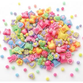 Jabrand 240pcs Acrylic Beads for Bracelet Making, Assorted Bead Charms for Jewelry Making Heart Flower Butterfly Candy Round Beads for Keychains Necklace Decoration DIY Crafts in Saudi Arabia