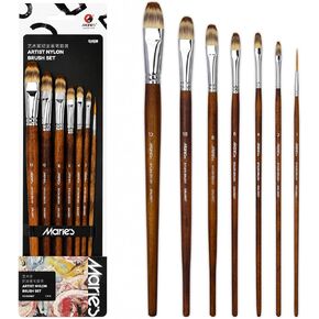 Marie's 7 Pcs Artist Paint Brush Set, Synthetic Nylon Brushes with Filbert and Liner Tips, Wood Handle Painting Brushes for Watercolor, Acrylic, Gouache, Oil, Practice and Professional Artwork in Saudi Arabia