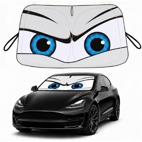 2017-2026 Tesla Model Y Model 3 Windshield Sun Shade, Cool Black Eyes Funny Car Sunshade, Custom Fit Front Window Sun Visor, Foldable Heat UV Blocker, Unique Tesla Accessories in Saudi Arabia