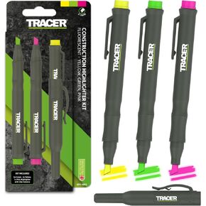 مجموعة Tracer Highlighter Market - الأصفر والأخضر والوردي - 3 عبوات. فلورسنت، غير سام، مقاوم للتلطخ، مضاد للجفاف، درجة البناء in Kuwait