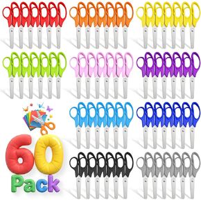 60 Pack Kids Scissors Bulk - 5" Safety Blunt Tip, 10 Colors Comfort Grip Scissors for Classroom Office Home, Student Craft Paper Cutting Back to School Supplies for Teachers & Kids in Saudi Arabia