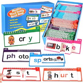 40 Phonics Flash Cards, Word Family Build Book, Read & Rhyme Flip Books for Kids, Learn to Read Activity Books with Sight Words, Alphabet & Vowel Learning Games for Preschool Kindergarten Homeschool in Saudi Arabia