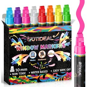 GOTIDEAL 10mm Window Markers,Chalk Markers for Blackboard,Washable Car Marker for Chalkboard,Glass Mirror, Jumbo Thick Tip Window paint markers Erasable for Wedding Married Painting,Menus(8 Colors in Saudi Arabia