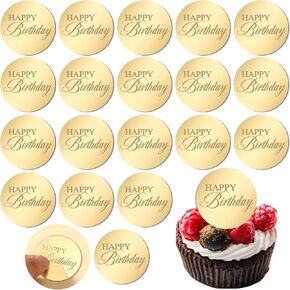 20pcs Gold Happy Birthday Cupcake Toppers Mirror Acrylic Happy Birthday Cake Toppers Decoration Circle Round Engraved Cake Picks For Birthdays Anniversary Party Decorations in Saudi Arabia