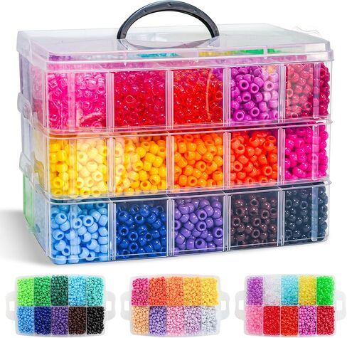 Pony Beads 10,000 Pieces Bracelet Making Kit, 30 Colors Kandi Beads Kit for Bracelets, Jewelry, Hair & Crafts, DIY Projects for Teens and Adults in Saudi Arabia