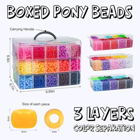 Pony Beads 10,000 Pieces Bracelet Making Kit, 30 Colors Kandi Beads Kit for Bracelets, Jewelry, Hair & Crafts, DIY Projects for Teens and Adults in Saudi Arabia