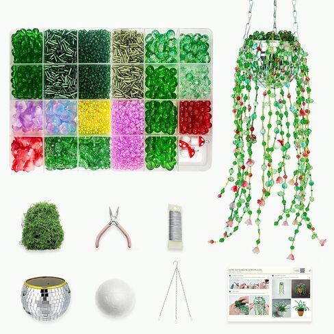 Green Glass Beaded Plant Kit, Bead Craft Kit to Make Beading Flower Leaf Plants Window Suncatcher DIY Desk Decor with Pots Tools and Video Tutorial for Adults & Teens Creative Gift for Mother’s Day in Saudi Arabia