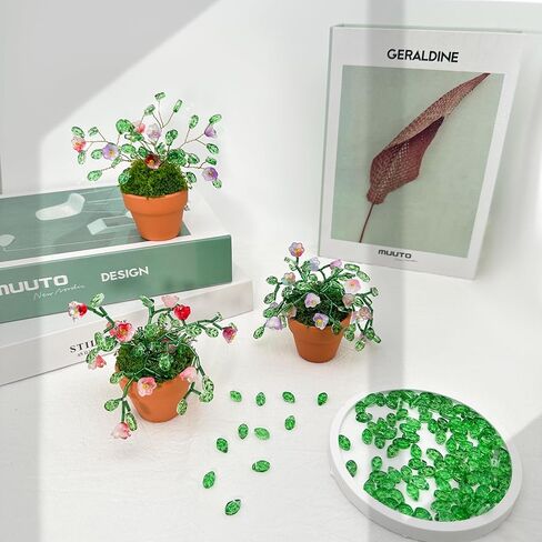 Green Glass Beaded Plant Kit, Bead Craft Kit to Make Beading Flower Leaf Plants Window Suncatcher DIY Desk Decor with Pots Tools and Video Tutorial for Adults & Teens Creative Gift for Mother’s Day in Kuwait