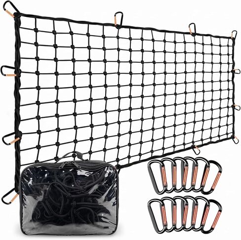 4' x 6' Cargo Net (Stretches to 8'x12'), 4" x 4" Mesh, Heavy Duty Bungee Truck Bed Net, Large Items Organizer Accessory with 12 Metal Carabiners for Pickup Trucks, RVs, and Cargo Storage in Saudi Arabia
