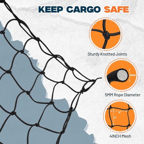 4' x 6' Cargo Net (Stretches to 8'x12'), 4" x 4" Mesh, Heavy Duty Bungee Truck Bed Net, Large Items Organizer Accessory with 12 Metal Carabiners for Pickup Trucks, RVs, and Cargo Storage in Saudi Arabia
