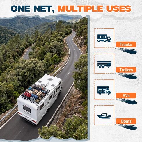 4' x 6' Cargo Net (Stretches to 8'x12'), 4" x 4" Mesh, Heavy Duty Bungee Truck Bed Net, Large Items Organizer Accessory with 12 Metal Carabiners for Pickup Trucks, RVs, and Cargo Storage in Saudi Arabia