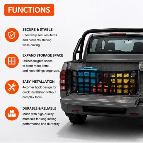 شبكة بضائع للباب الخلفي لشاحنة بيك اب لسيارة Nissan Frontier Crew Cab 2005-2026 منظم تخزين شبكي مرن قابل للتعديل شبكة بنجي قابلة للتمدد مع ملحقات خطافات in Kuwait