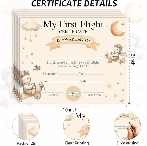 25 My First Flight Certificate, 8x10" Blank Award Certificate Paper for Baby Girls Boys Kids First Flight Keepsake, Pilot Achievement Aviation Journey Milestone -07 in Saudi Arabia