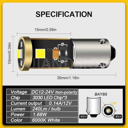 Ruiandsion 2 قطعة 12-24 فولت BAY9S H21W LED لمبة Canbus فائقة السطوع 3030 3SMD شرائح LED مؤشر ضوء احتياطي عكسي، أبيض in Saudi Arabia