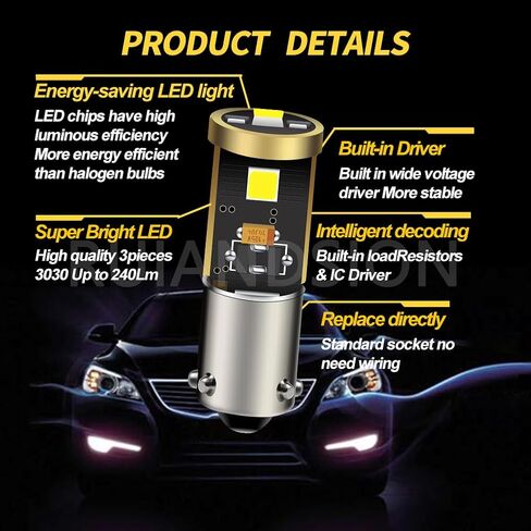Ruiandsion 2 قطعة 12-24 فولت BAY9S H21W LED لمبة Canbus فائقة السطوع 3030 3SMD شرائح LED مؤشر ضوء احتياطي عكسي، أبيض in Saudi Arabia