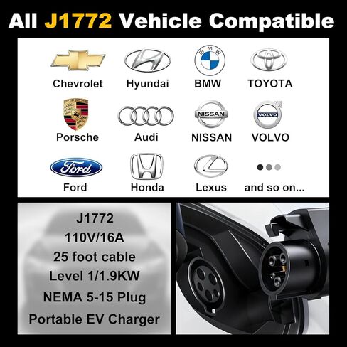 Portable Level 1 EV Charger 16Amp with 23ft EV Charging Cable, 110V NEMA 5-15Plug,Indoor/Outdoor Charging Stations, Portable EV Charger for J1772 BEVs and PHEVs in Saudi Arabia