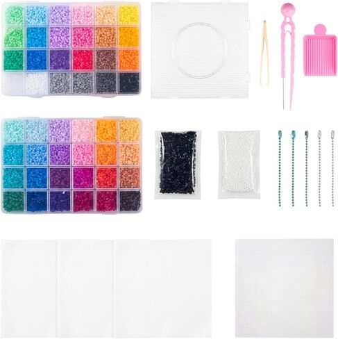 2.6mm Mini Fuse Beads Kit, 28000 Pcs Set in 48 Colors, Including Pegboards, Tweezers, Ironing Paper, Baking Cloth, Bead Pen Creative Arts & Crafts Gift for Kids 8+ & Adults in Saudi Arabia