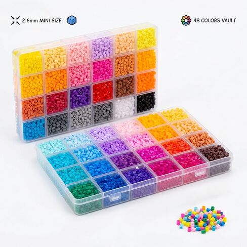 2.6mm Mini Fuse Beads Kit, 28000 Pcs Set in 48 Colors, Including Pegboards, Tweezers, Ironing Paper, Baking Cloth, Bead Pen Creative Arts & Crafts Gift for Kids 8+ & Adults in Saudi Arabia