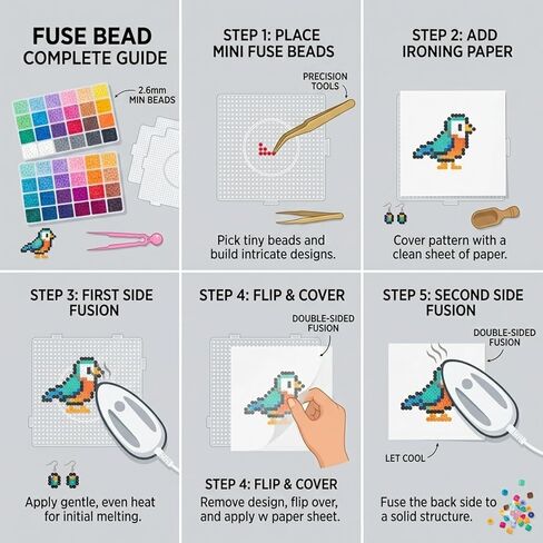2.6mm Mini Fuse Beads Kit, 28000 Pcs Set in 48 Colors, Including Pegboards, Tweezers, Ironing Paper, Baking Cloth, Bead Pen Creative Arts & Crafts Gift for Kids 8+ & Adults in Saudi Arabia