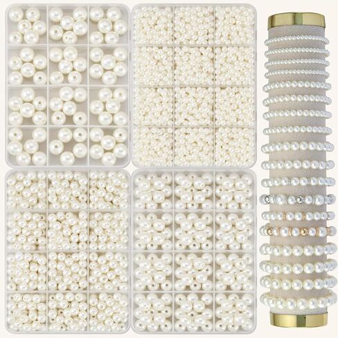 3000Pcs Pearl Beads for Jewelry Making 4 Boxes DIY White Bracelet Beads Bulk 4/6/8/10mm Round Pearls for Crafting Necklaces Earring in Kuwait