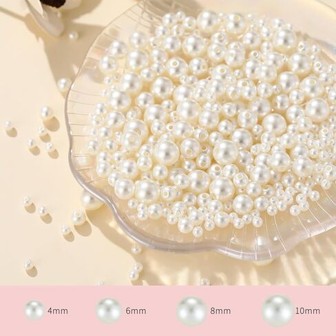 3000Pcs Pearl Beads for Jewelry Making 4 Boxes DIY White Bracelet Beads Bulk 4/6/8/10mm Round Pearls for Crafting Necklaces Earring in Kuwait