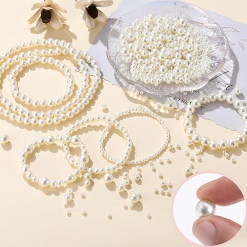 3000Pcs Pearl Beads for Jewelry Making 4 Boxes DIY White Bracelet Beads Bulk 4/6/8/10mm Round Pearls for Crafting Necklaces Earring in Kuwait