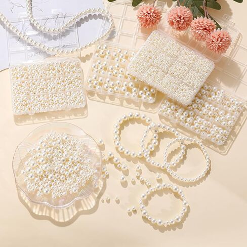 3000Pcs Pearl Beads for Jewelry Making 4 Boxes DIY White Bracelet Beads Bulk 4/6/8/10mm Round Pearls for Crafting Necklaces Earring in Kuwait