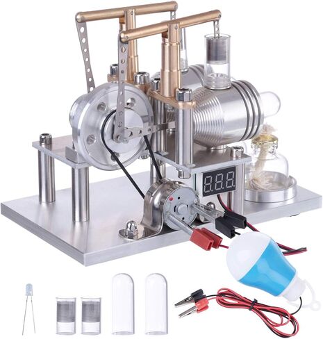 ENGINEDIY Stirling Engine Model Kits, Balanced Two-Cylinder Hot Air Stirling Engine Generator Model with Voltage Meter LED Bulb, Educational Kit for Adults in Saudi Arabia