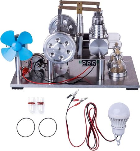 ENGINEDIY Stirling Engine Model Kits, Balanced Two-Cylinder Hot Air Stirling Engine Generator Model with Voltage Meter LED Bulb, Educational Kit for Adults in Saudi Arabia