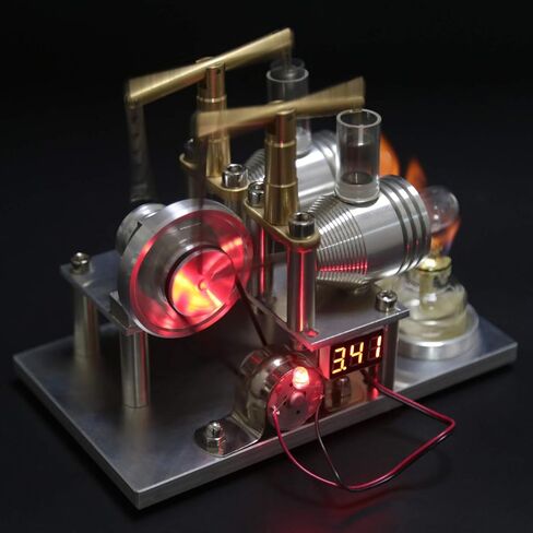 ENGINEDIY Stirling Engine Model Kits, Balanced Two-Cylinder Hot Air Stirling Engine Generator Model with Voltage Meter LED Bulb, Educational Kit for Adults in Saudi Arabia