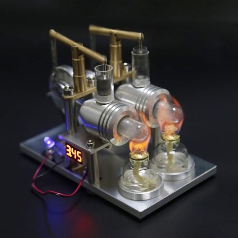 ENGINEDIY Stirling Engine Model Kits, Balanced Two-Cylinder Hot Air Stirling Engine Generator Model with Voltage Meter LED Bulb, Educational Kit for Adults in Saudi Arabia