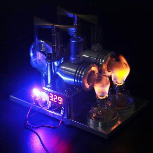 ENGINEDIY Stirling Engine Model Kits, Balanced Two-Cylinder Hot Air Stirling Engine Generator Model with Voltage Meter LED Bulb, Educational Kit for Adults in Saudi Arabia