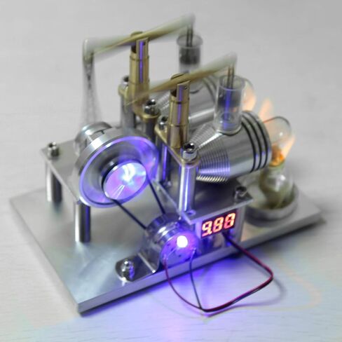 ENGINEDIY Stirling Engine Model Kits, Balanced Two-Cylinder Hot Air Stirling Engine Generator Model with Voltage Meter LED Bulb, Educational Kit for Adults in Saudi Arabia